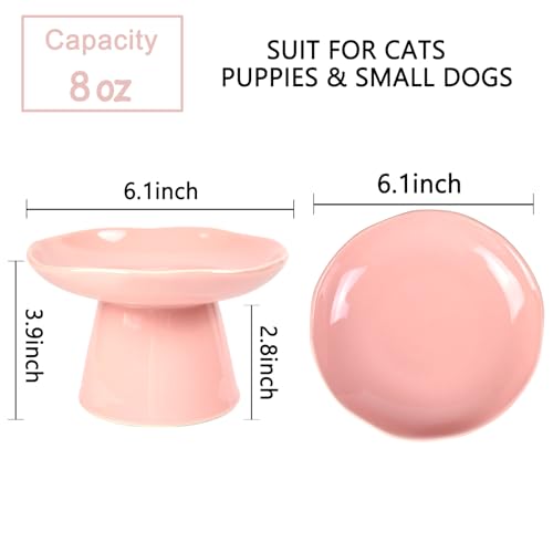 Image of Extra Wide 6.1 inch Raised Cat Food Bowl, Shallow Ceramic Elevated Cat Feeder Bowl, Anti Vomiting, Stress Free, Whisker Fatigue, Pet Food or Water Bowl, Pink