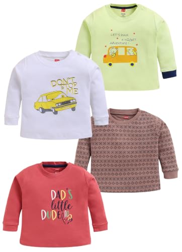 Image of LuvLap Baby Boys Regular Fit 100% Cotton Full Sleeves Boys T-Shirt Set Pack of 4