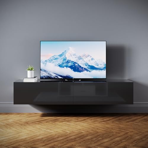 SONNI TV-Schrank Modern 160cm, Lowboard Hochglanz Schwarz Hängend/Stehend, TV-Regal mit 2 Schublade, 2 Türen, Griffloses, Fernsehtisch für Fernseher bis 65 Zoll Wohnzimmer & Schlafzimmer, 160x40x30cm SONNI TV-Schrank Modern 160cm, Lowboard Hochglanz Schwarz Hängend/Stehend, TV-Regal mit 2 Schublade, 2 Türen, Griffloses, Fernsehtisch für Fernseher bis 65 Zoll Wohnzimmer & Schlafzimmer, 160x40x30cm