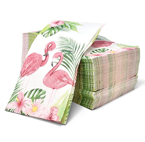 100 Flamingo Guest Napkins Pink 3 Ply Disposable Paper Pack Tropical Summer Flamingos Pool Luau Beach Hand Napkin For Bathroom Hotel Gym Spa Party Wedding Bridal Baby Shower Decorative Towels #TOP1