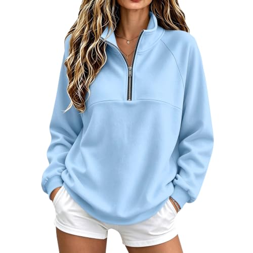 Womens Quarter Zip Sweatshirt Cozy Drop Shoulder Mockneck Fleece Pullover - image 1