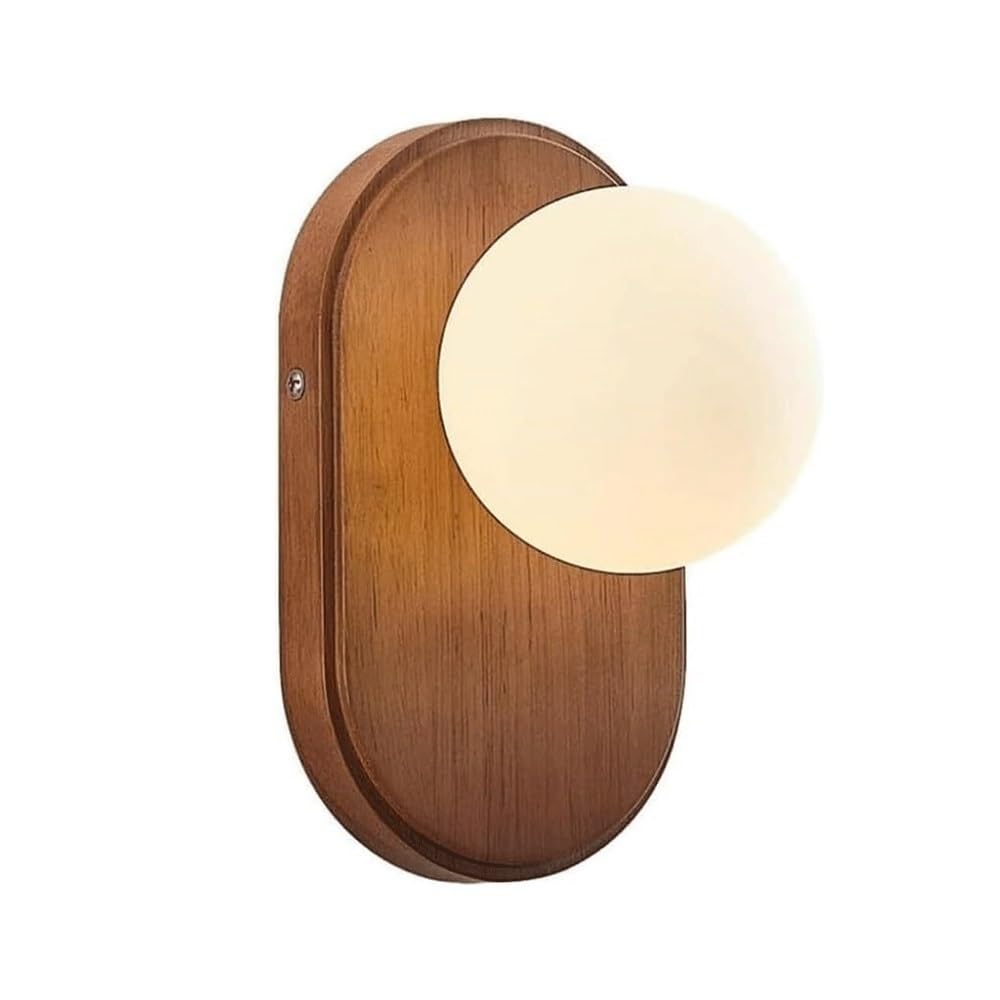 NHPJFDC Modern Walnut Wood Wall Sconce Glass Globe Shade 3 Color Temperature Adjustable G9 LED Wall Lamp for Bedroom Bedside Living Room Study Hallway Minimalist Lighting