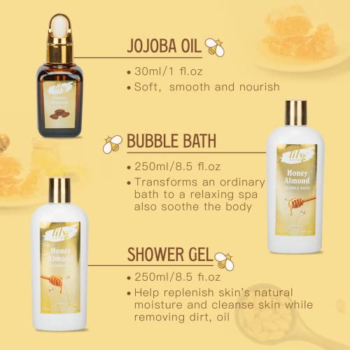 Christmas Gifts for Women - 7-Piece Honey Almond Spa Gift Set, Bath & Body Gift Set, Bath Collection with Bath Bomb | Mothers Day Gifts for Mom, Fathers Day, Birthday Gifts, Holiday Present for Women - Image 4