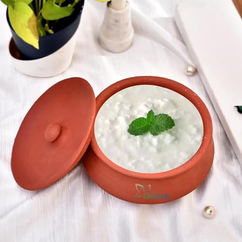 Image of Handmade Clay Curd Pot with Lid | Earthen Yogurt Setting Handi | Mitti Ki Dahi Jamane Ki Handi | Natural & Traditional (1000 Gram)