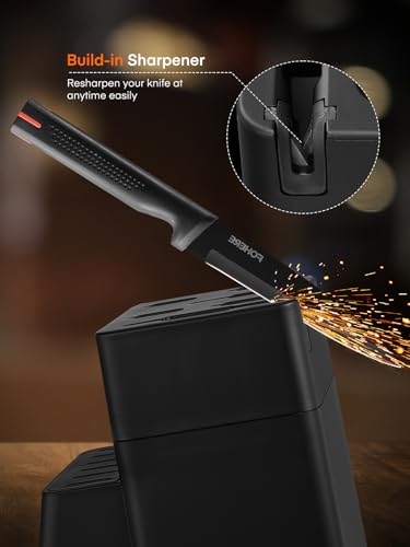 Juego de Cuchillos de Cocina FOHERE 13 Piezas Cuchillos de Cocina Acero Inoxidable con Bloque Afilador Integrado Bloque de Cuchillos Profesional con Soportes para Cuchillos, Negro - imagen 4