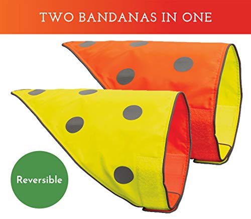 Spot The Dog! Reflective Bandana Bib Safety Apparel For All Dogs - Easy Fastening Closure, Reversible High Visibility Fluorescent Orange/Yellow M-L #TOP4