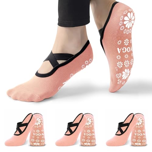 Image of 3 /6 Pairs Pilates Socks for Women,Grip Yoga Socks Non Slip for US Sizes 6.5-10
