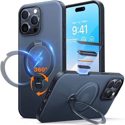 TORRAS 360 Spin Magnetic Stand for iPhone 16 Pro Max Case, Fit for MagSafe, Military Grade Protective Case for iPhone 16 Pro Max Phone Case with Kicks