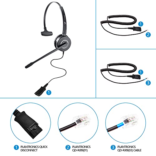 Tv Telephone-Headset Microphone Noise-Cancelling Headphone Qd - Quick Disconnect Call Center Headset With Rj09 Cables Compatible With Polycom, Avaya, Yealink,Grandstream Phones #TOP1