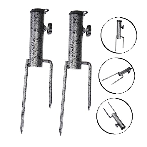 Happyyami 4 Stück Gabeln In Robusten Halterungen Pfahlschirm Sandfahne Erde Schwere Pfähle Zwei Schneckengrasspieße Für Rasen Hofhalter Mit Stangenständer Sand/Verstellbarer – Bild 4