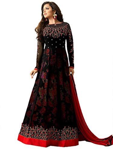 Skyview Fashion Damen-Anzug, indisch, Pakistanisch, ethisch, Georgette, bestickt, Anarkali, halbgenäht, Schwarz Cover