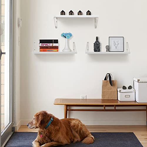 Fun Memories White Floating Shelves For Wall, Modern Wall Shelves With Visible Bracket For Bathroom, Living Room, Bedroom, Wooden Hanging Display Shelf For Home Decor Storage, Set Of 3 #TOP6