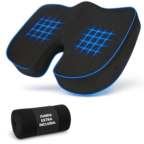 MORPAN Cojin coxis y cojin Silla Oficina, Espuma viscoelástica Funda Extra Lavable y Antideslizante, Ideal para Uso prolongado. Ergonomico y Ortopedico.