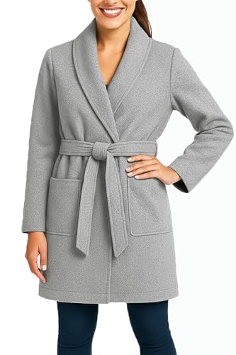 Kendindza Damen Mantel Trenchcoat mit Gürtel Onesize Lang und Kurz (Onesize, Hellgrau Kurz) Kendindza Damen Mantel Trenchcoat mit Gürtel Onesize Lang und Kurz (Onesize, Hellgrau Kurz)