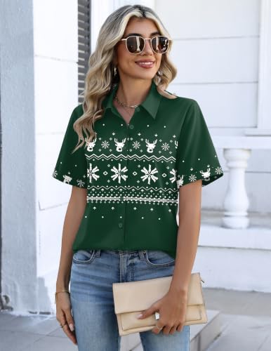 Image of Christmas Outfits for Women Button Down Shirts Short Sleeve Tops Cute Shirt