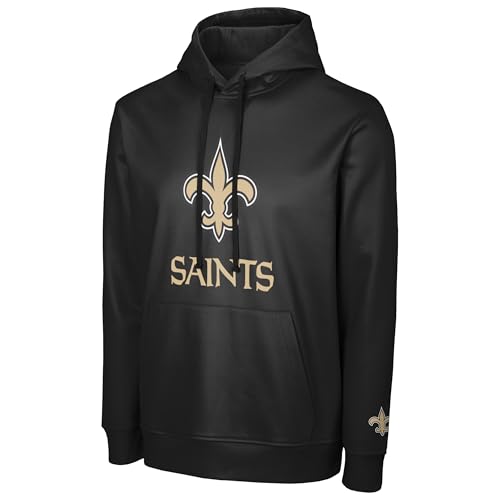 FOCO NFL Mens Official Sideline Primary Logo Performance Pullover Hoodie Sweatshirt (US Alpha Small Regular Regular New Orleans Saints - Black)