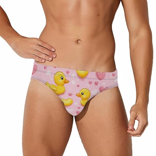 Yellow Rubber Ducks Love Hearts Mens Swim Briefs Bikini Sexy Low Rise Trunks Swimsuit Bathing Suit Beach