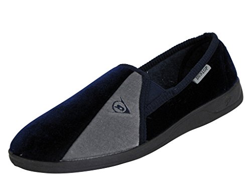 Image of DUNLOP New Mens Velour Twin Gusset Slippers Gents Shoes Sizes UK 7 8 9 10 11 12, Navy, UK 11
