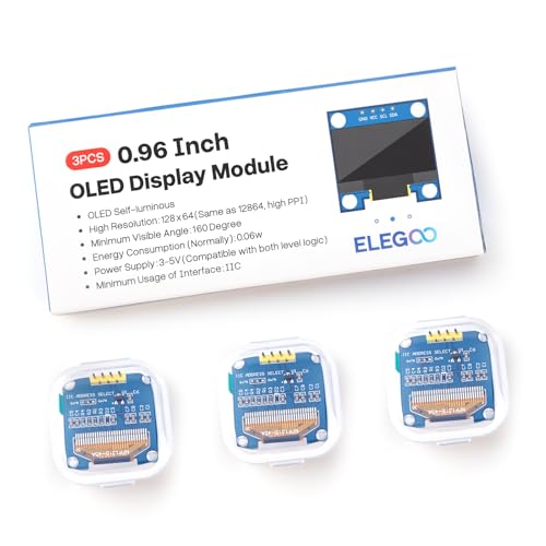 Image of ELEGOO 3PCS 0.96 Inch OLED Display Screen Module Compact Self-Luminous SSD1306 I2C Display Mini Screens for Arduino Projects (White)
