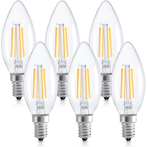 E14 LED Candle Light Bulbs, Dimmable Small Screw Light Bulb, 4W (40W Equivalent) SES Lightbulbs 2700K 470 Lumens, Edison Bulb Warm White for Lamp Light Bulb Replacement, 6 Pack