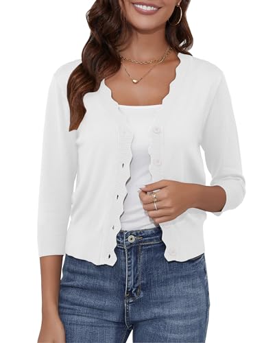 Women's Cropped Cardigans 3/4 Sleeve Button Down Lightweight Cardigan Sweaters Scalloped Edged Bolero Shrugs4