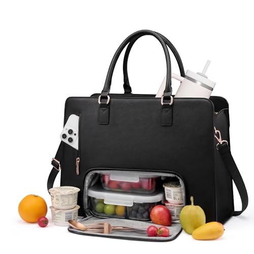 Image of LOVEVOOK Laptop Tote Bag for Women,Leather Work Bag with Tumbler Holder