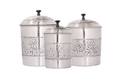 Old Dutch 411 3- Piece Antique Embossed "Victoria" Canister Set, 5.5 Qt, 4Qt, 3Q