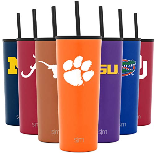 Simple Modern Officially Licensed Collegiate Clemson Tigers Insulated Tumbler with Straw and Flip Lids | Gifts for Men and Women 24oz Travel Mug Thermos | Classic Collection | Clemson University