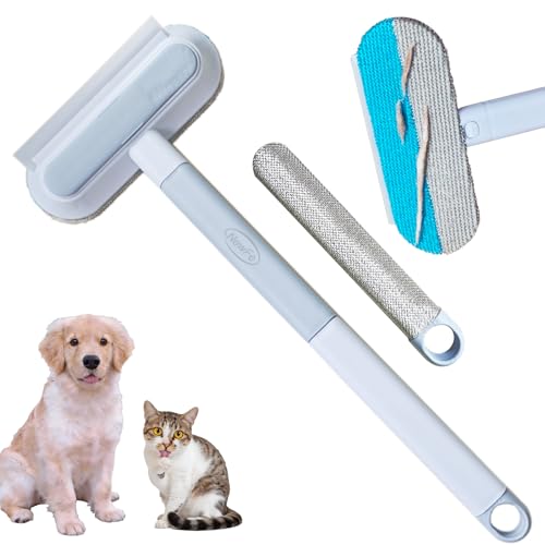 Reusable Pet Hair Remover Brush Cat Dual-Fabric Efficient Pet Hair Removal Tool for Couch, Beds, Carpet Long Handle Cats Hairs Remover Easy Pet Hairs Remove Brush 4 in 1 Kitten Puppy Rabbit Fur Clean