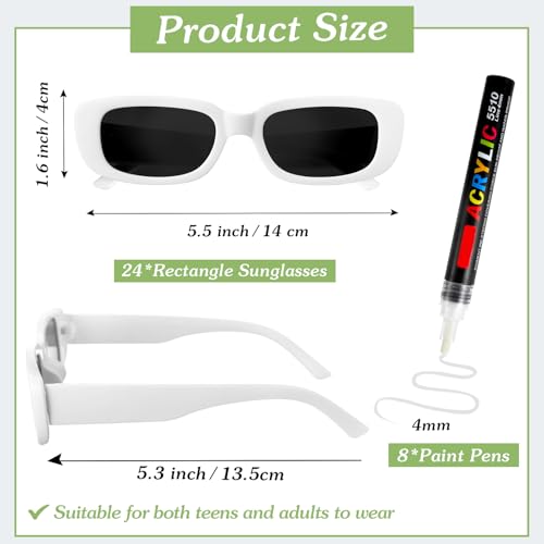 Image of Flutesan Personalized Rectangle Sunglasses with Marker Pens for Adult DIY Custom Birthday Wedding