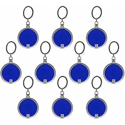 DISCOUNT PROMOS 10 Round LED Keychains - Battery included, Plastic - Blue