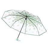 Lazeny Kirschblüte Regenschirm Transparent Taschenschirm mit 8 Edelstahl-Rippen Kompakter Schirm Regen- und Windresistent Regenschirm Transportabel Outdoor Regenschirm für Handtasche oder Reise-Grün