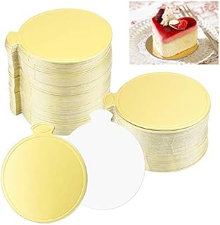 BUZIFU 100 PCS Round Mousse Cake Boards 3.15" Gold Mini Cake Boards Cake Circle Base Boards Disposable Paper Cardboard Cupcake Dessert Displays Tray Cake Paper Plates for Dessert Display