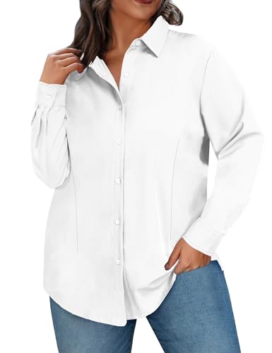 Plus Size Button Down Shirts for Women Long Sleeve Collared Casual Shirt Office Work Classic Blouse Tops XL-5XL