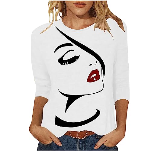 Kuluzego Women 3/4 Sleeve Tshirts Loose Fit Long Tops Tee for Women Crewneck Summer Fall Shirts 2025 Y2K 88