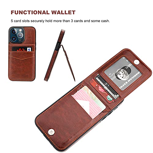 Image of KIHUWEY Compatible with iPhone 13 Pro Case Wallet with Credit Card Holder, Premium Leather Magnetic Clasp Kickstand Heavy Duty Protective Cover for iPhone 13 Pro 6.1 inch(Brown)