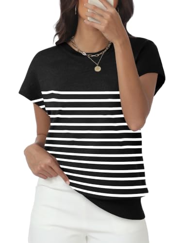 Image of Womens Tops Summer Sweaters Short Sleeve Shirts Dressy Casual Basic Casual Cap Sleeve Tops Beach Vacation Clothes