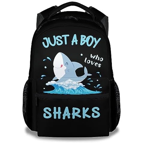BEOIIBIRD Shark Backpack for Boys, 16 Inch Black Backpacks for School, Cute Lightweight Bookbag for Kids Cover
