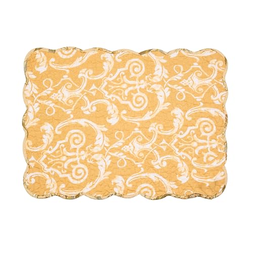 Image of Audrey Green Leaves & Yellow Flowers Vintage 100% Placemats 13 inch x 19 inch