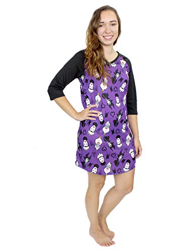 Disney Villains Women's 3/4 Sleeve Dorm Nightgown Pajamas (Medium, Black/Purple) #TOP7