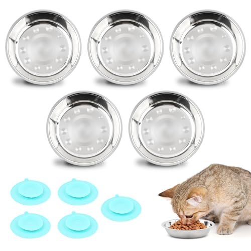 5 Pezzi Ciotole per Animali in Acciaio Inossidabile con 5 Pezzi Basi in Gomma Antiscivolo, 16cm Ciotole per Acqua e Cibo in Acciaio Inossidabile, Ciotole per l'alimentazione del Cane
