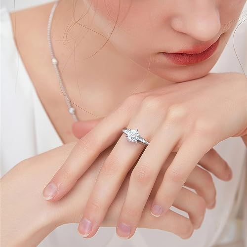 RINEY&KY Moissanite Engagemeng Rings for Women Lab Created Moissanite Rings 18K White Gold Plated Sterling Silver Diamond Ring Promise Rings for Her Anniversary Rings for Women Girls Wife Mother 7