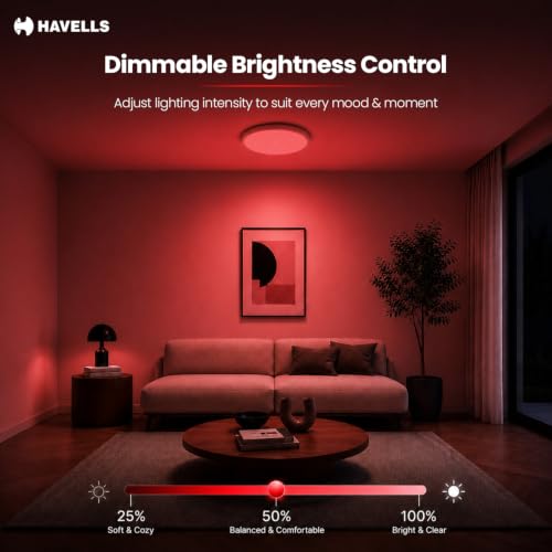Image of Havells Aurika 30W LED Surface Ceiling Light|RGB Colour Changing + 3000K-6500K Tunable White|Dimmable with Remote Control|Modern Surface Mount Panel Light for Living Room, Bedroom & Home