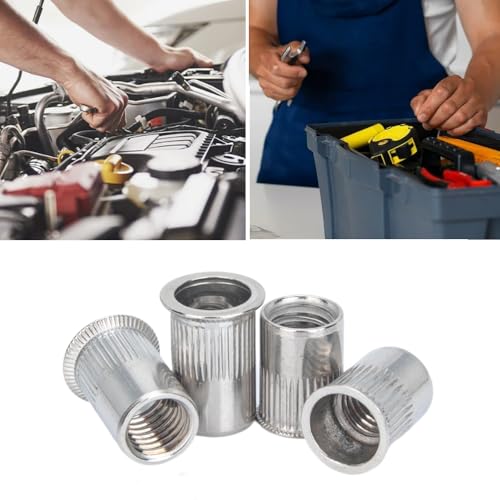 BORDSTRACT 100 Stück M10 Wiederverwendbare Einschraubmuttern, Edelstahl Flachkopf mit Vertikaler Riffelung für Sicheren Halt