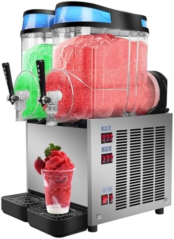30L Commercial Slushie Machine, 4 Gal×2 Tanks Frozen Drink Machine, 1100W 110V Frozen Drink Margarita Machine Smoothie Slushy Maker Stainless Steel for Restaurant Bar Home Party