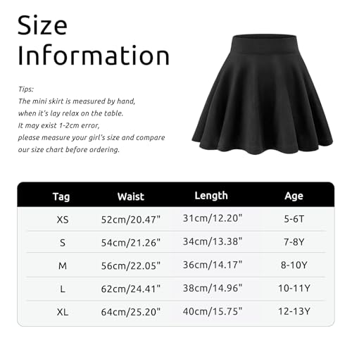 Kereda Girls Casual Mini High Waist Stretchy Flared Pleated Skater Skirts Black 7-8 Years thumb #5