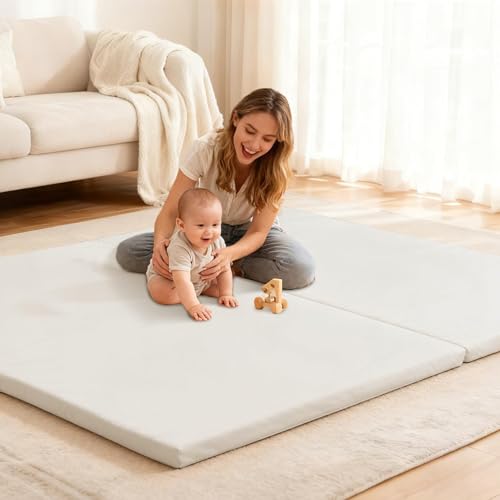 Image of Ultra Soft Baby Play Mat for Floor 1.4" Thick Memory Foam 59x70 Playpen Mat for Toddlers Infant Kids with Non-Slip Backing Safe for Crawling, Water-Repellent Leather for Tummy Time, Tatami Style(Grey)