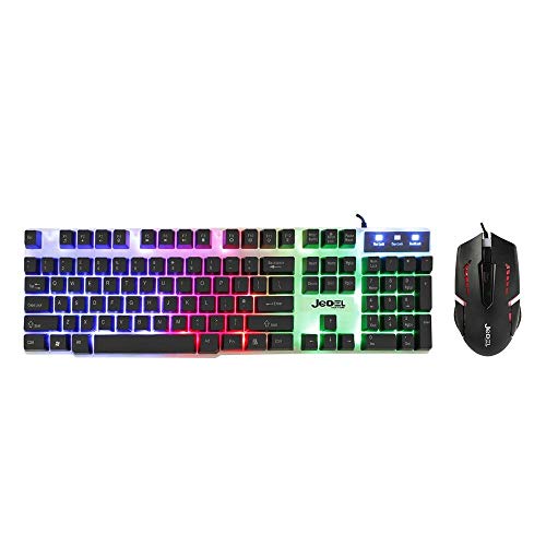 Luminous USB Wired Keyboard and Mouse Set, Full Size Slim Keyboard With LED Light, LED Gaming Mouse, Game or Business, UK Layout, For PC, Laptop, Windows And Mac