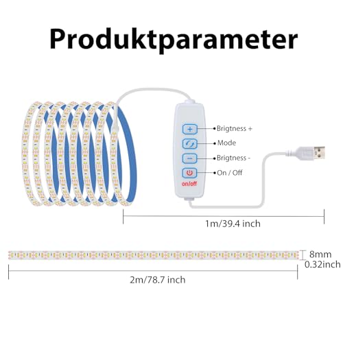 Punxasl LED Spiegelleuchte, Schminktisch Leuchte, Make Up Licht, Schminkleuchte, Makeup Lampe, 3 Farben und 9 Dimmerstufen,6,5ft/2Meter