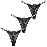 Thong Underwear Women 3 Packs Sexy Lace Panties See Through G-string Panties Letter Rhinestones Thon
